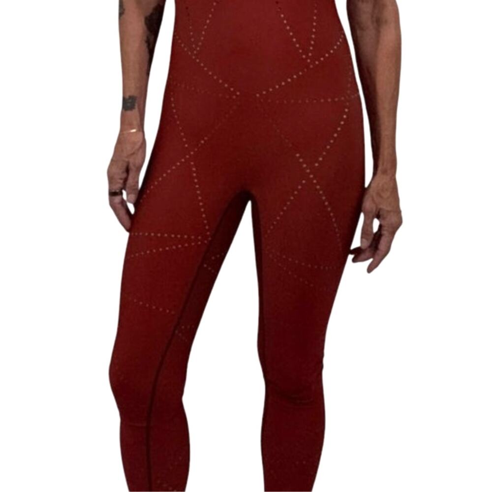 Ultracor Rust Orange Perforated Geometric Unitard Catsuit Mesh Back Sz XS NWOT